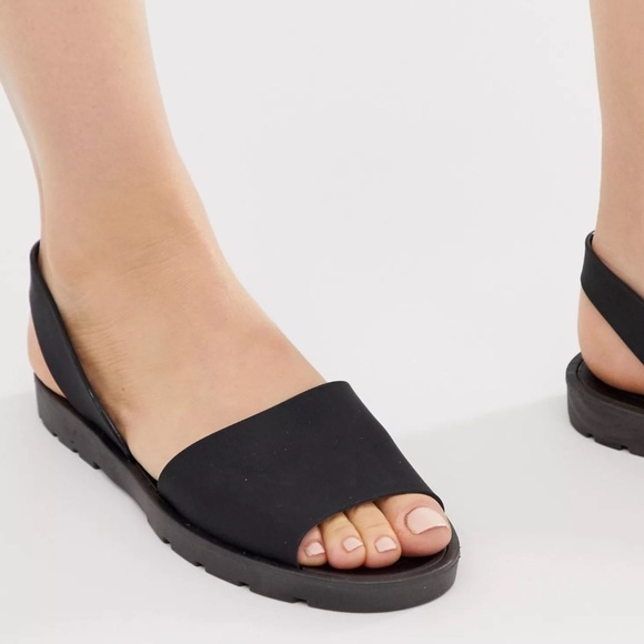 London Rebel black slingback jelly flat sandals size 7 - Picture 1 of 9